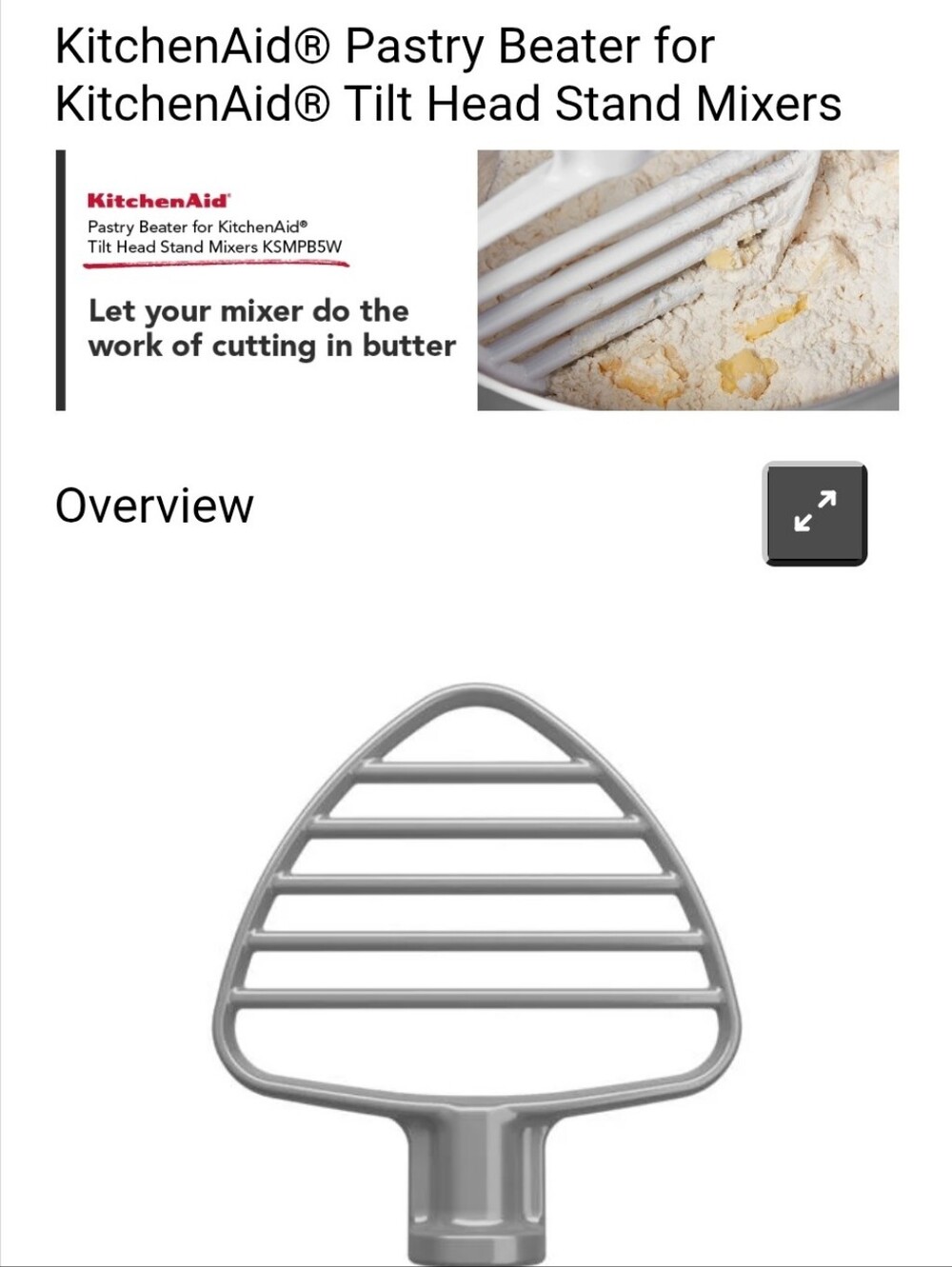 KitchenAid Pastry Beater. Stand Micer Accessory. NIB.
